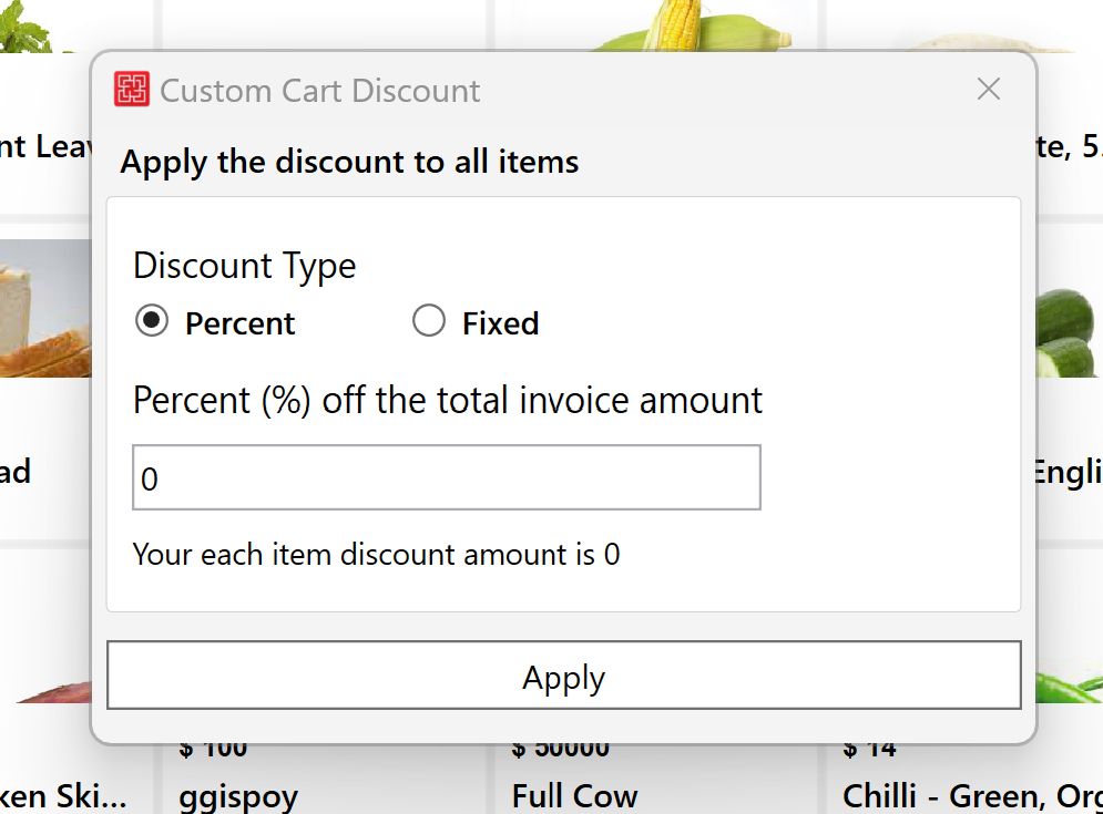 Apply Custom cart discounts