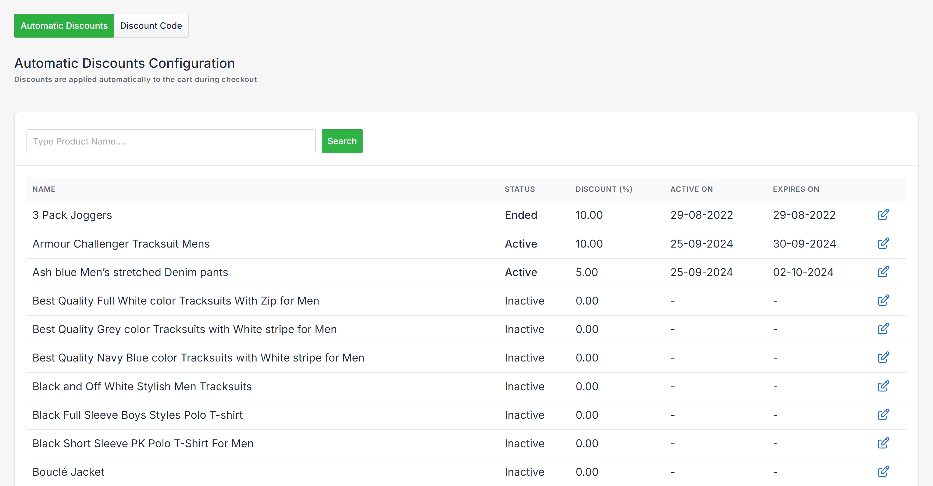 Backoffice Automatic Discount Page