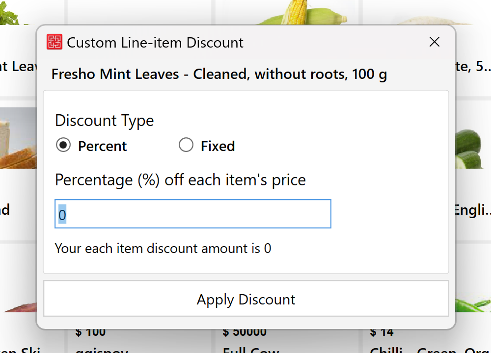 Desktop POS apply discount
