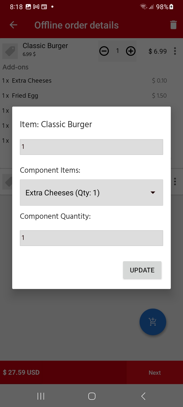 edit existing items in an order
