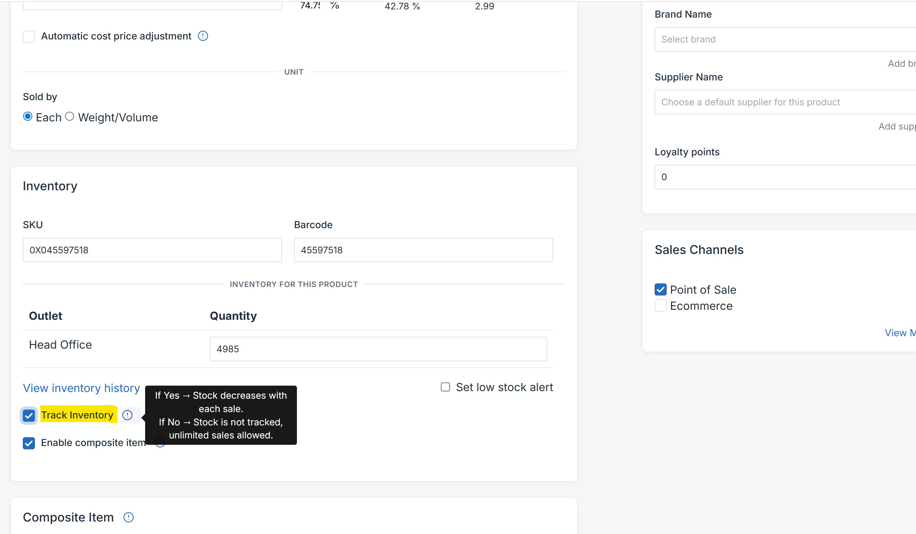 Enable or Disable Inventory Tracking
