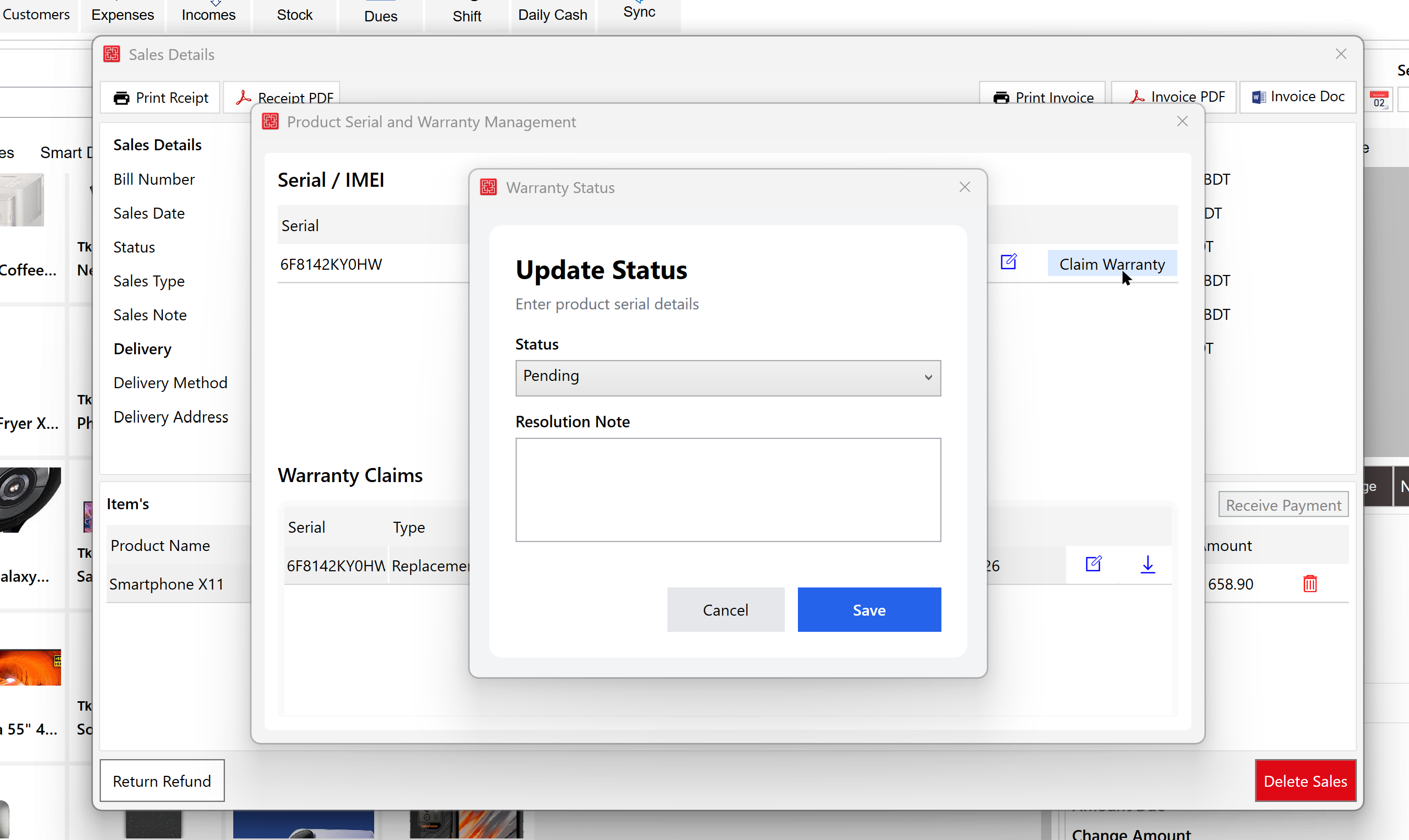 Update Product Warranty Claim Status in Desktop POS